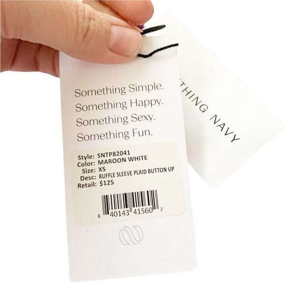 Something Navy Jaime Ruffle Sleeve Plaid Button Up Long Sleeve Top NWT XS - Picture 11 of 16